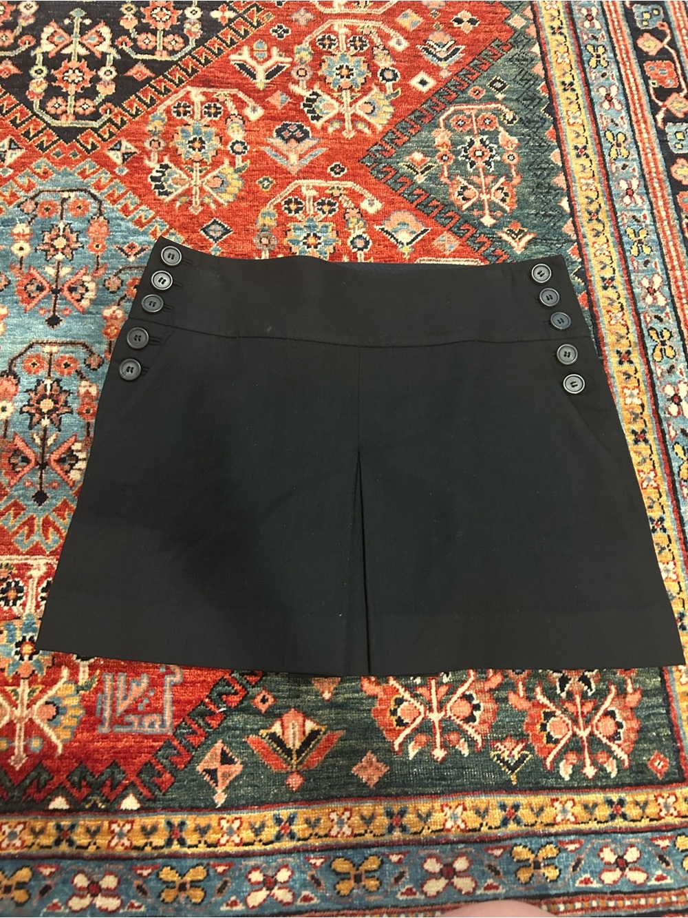 J. Crew Black Button-Accent A-Line Pleated Mini Vintage Skirt